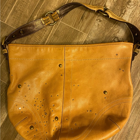 Vtg Coach Vachetta Tan Leather Crystal Studded Hobo D05S-8A28. 12” x 5”. - Picture 1 of 5